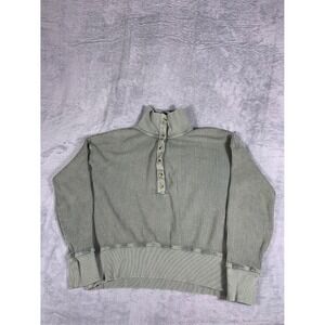 Faherty Sweater Mens M Gray-Green Mock Neck Long Sleeve Quarter Button